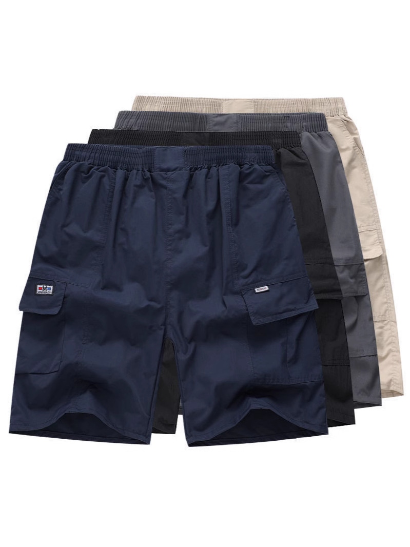 Men's Summer Shorts Multi-Pocket Casual Cargo Pants for Middle-Aged and Elderly Large Size Loose Five-Point Beach Shorts